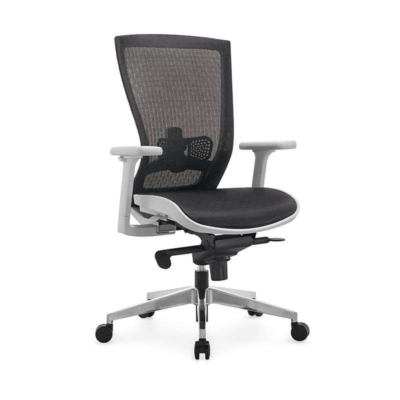 1 Alpha office chair with white nylon frame, mesh backrest and adjustable height