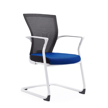 Alpha single chair with white nylon frame, mesh backrest and soft fabric seating