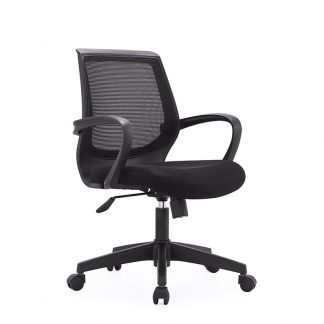 Office chair by Alpha Industries with adjustable height, wheels, nylon armrest, mesh backrest and soft fabric seating