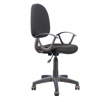 Clerical chair with a nylon base, 5 castors, fabric seating and backrest, arms and adjustable height by Alpha Industries