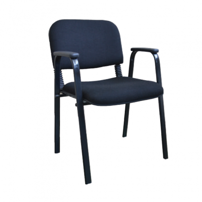 Visitor chair by Alpha Industries with squared steel legs, arms, fabric seating and backrest