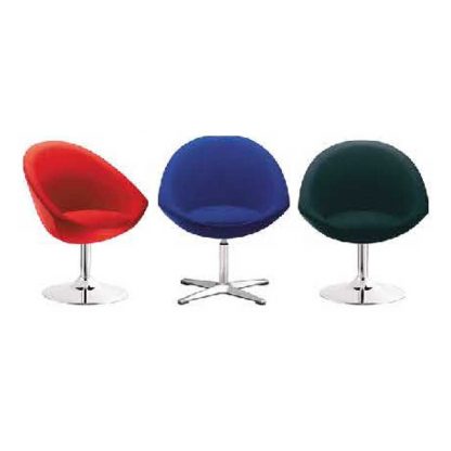 Three colourful accent chairs with fabric upholstery with pole base by Alpha Industries