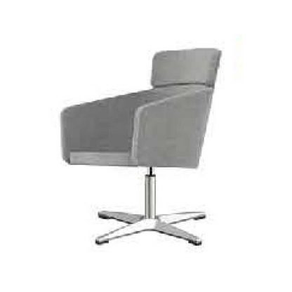 Fabric designer chair with aluminium base, soft seating, backrest, armrest and headrest