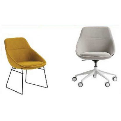 Fabric single-seater accent chairs with chrome frame and wheels
