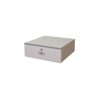 One square, steel drawer with a keyhole and handle by Alpha, for office use