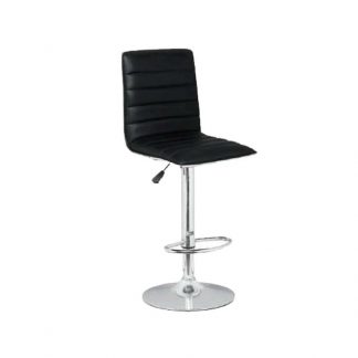Barstool by Alpha, with black leather seating and pole base