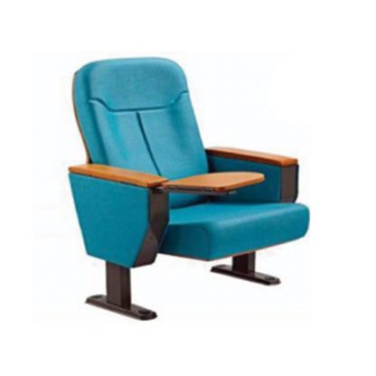 Blue fabric chair with wooden armrests by Alpha Sri Lanka