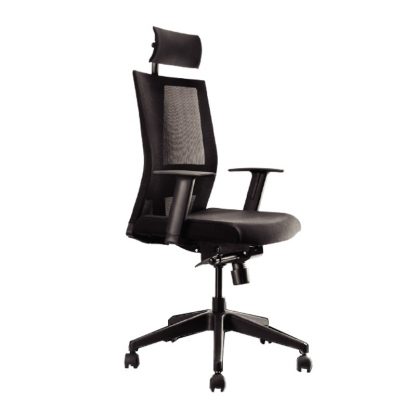 Pulse high back chair with fabric seating, mesh backrest, adjustable neck rest and height